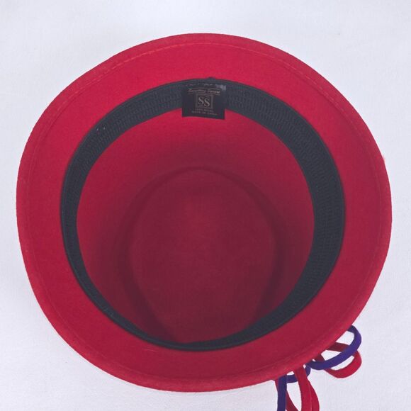 Something Special Cloche Fedora Wool Hat Red Purple Bow Beaded Flower Grannycore - Picture 7 of 9